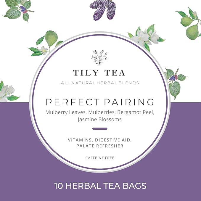 Tily Tea Perfect Pairing Herbal Tea - Mulberry Leaf Tea for Digestive and Gut Support - Caffeine Free - 10 Plastic-Free Tea Bags