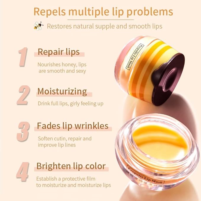 8PCS Bee Lip Balm Pot, Fruit Moisturizing Propolis Lip Mask, Lip Mask Overnight Moisturizing Lip Balm Hydrating Prevention Dry and Crack Lip Scrubs Exfoliator Lip Wrinkle Care Products