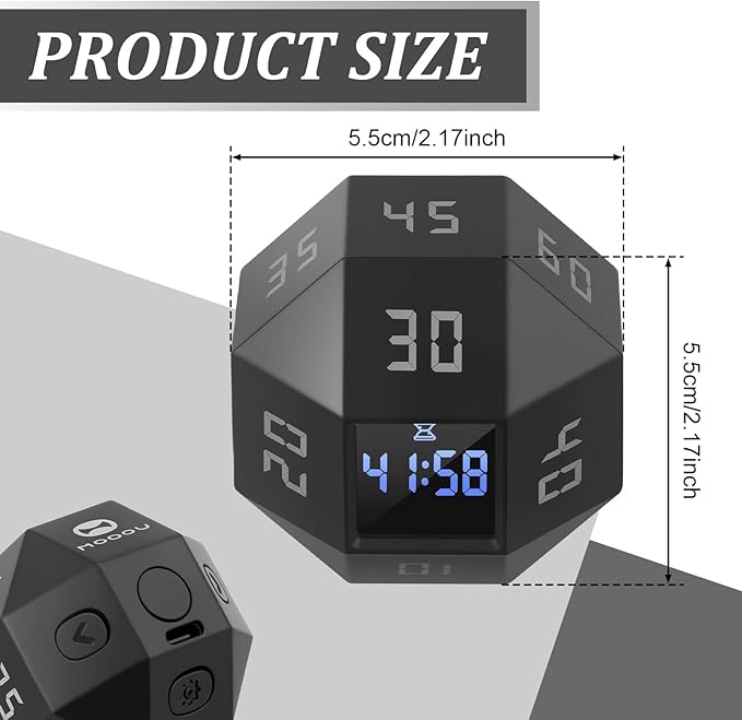 Flip Gravity Timer - 12-Side Time Management Cube with Preset Intervals, Silent Productivity Tool for Office, Study & Gym, Portable Focus Timer (Black)