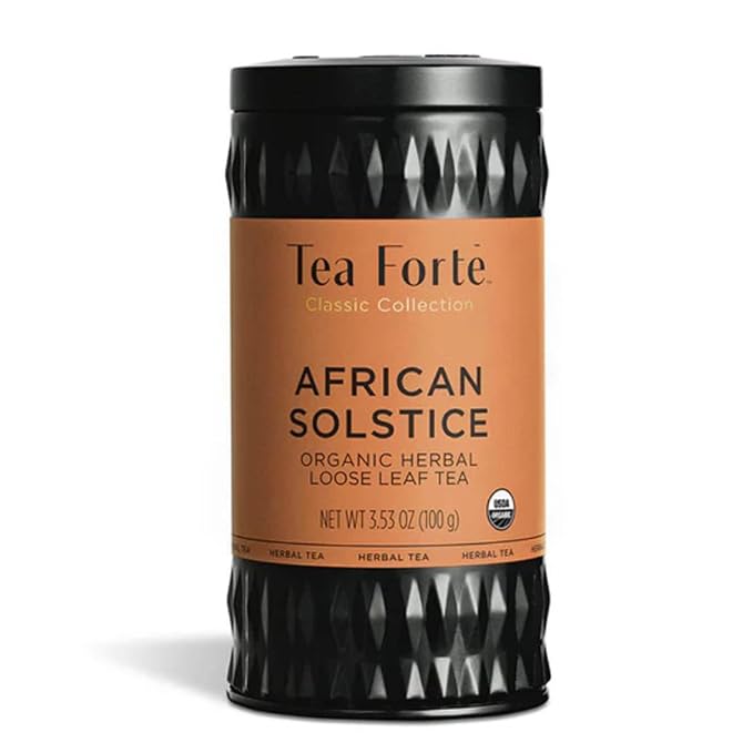 Tea Forte African Solstice Premium Organic Loose Leaf Caffeine-Free Herbal Tea Blend Canister, Makes 35-50 Cups, Tea Gifts for Mother's Day