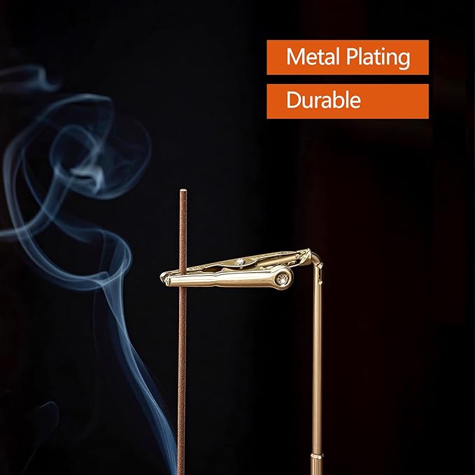 2 in 1 Incense Holder for Sticks(Height Adjustable), Anti-Ash Flying Insence-Sticks Burner with Glass Incense Holder Organizer for Meditation Yoga Spa Home Decor Sage (Golden Metal Rod)