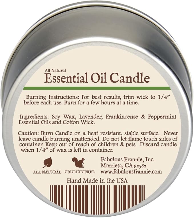 Fabulous Frannie All Natural Aromatherapy Soy Candle Travel tin Made with Pure Essential Oils 100 Hours Burn time 6oz (Head Aid)