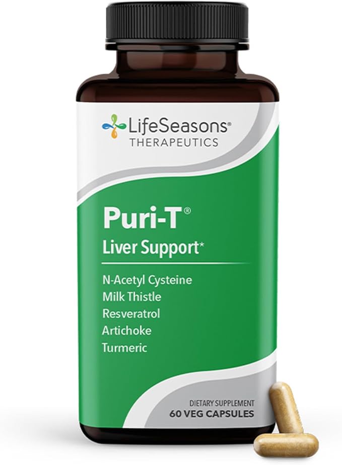 LifeSeasons Puri-T - Liver Cleanse & Detox Support Supplement - Resveratrol N-Acetyl Cysteine Milk Thistle Artichoke & Turmeric - Supports Tissue Regeneration & Healthy Bile - 60 Capsules (Pack of 2)