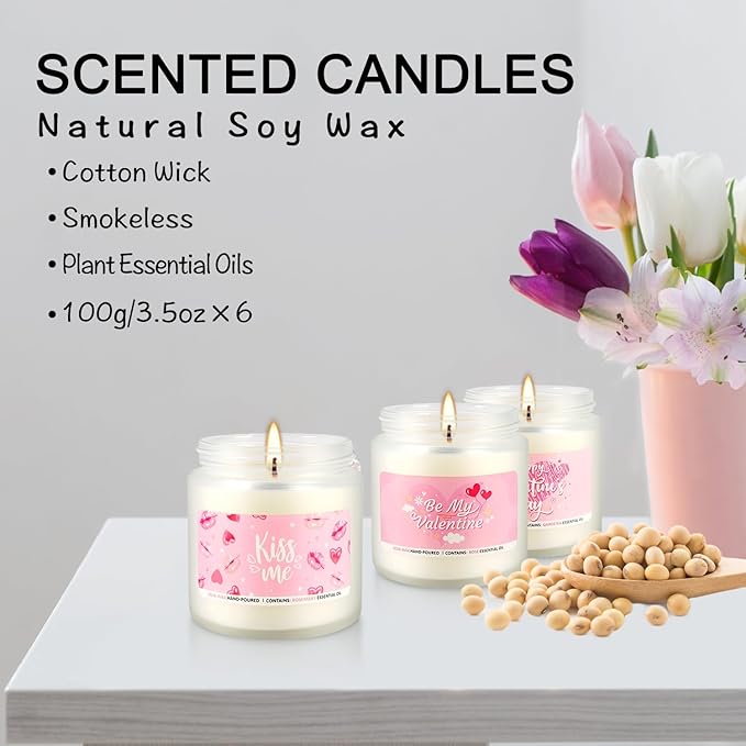 Candle Gifts,6pack Valentine's Scented Candle-Long Lasting Burning-Aromatherapy Candle for Men Husband Boyfriend,Romantic Gifts for Women, Girlfriend Wife,Mother,Home Decor,Anniversary