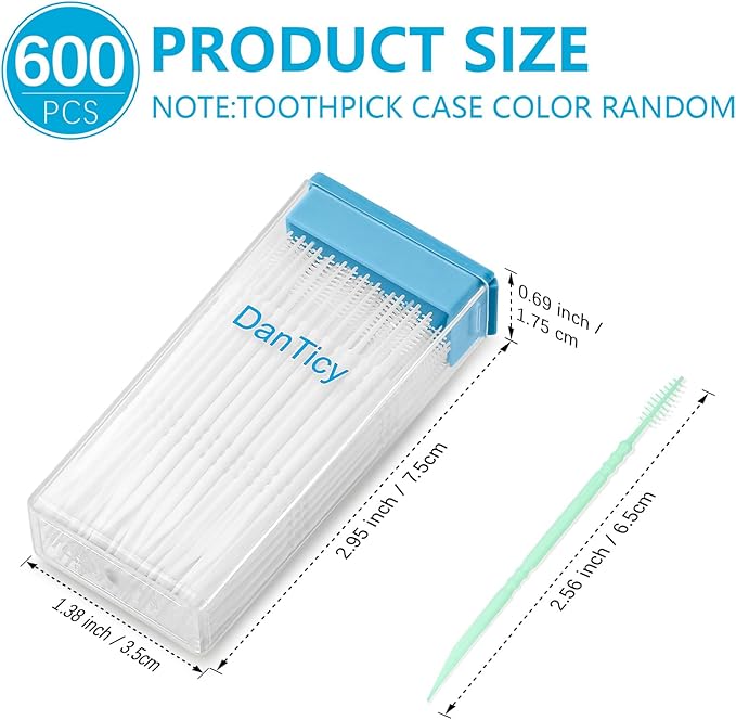 Brushpicks Interdental Toothpicks,Soft Bristle Dental Floss Picks Toothpicks,Helps Removes Plaque and Debris Between Your Teeth 600PCS (Pack of 5) Mint