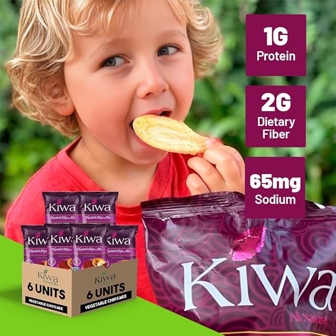Kiwa Real Veggie Chips Healthy 2.5 Oz (Pack of 6) - Veggie Snacks with Plantain, Beet, Parsnip, Cassava, Sweet Potato - Gluten Free - Non-GMO Healthy Exotic Chips