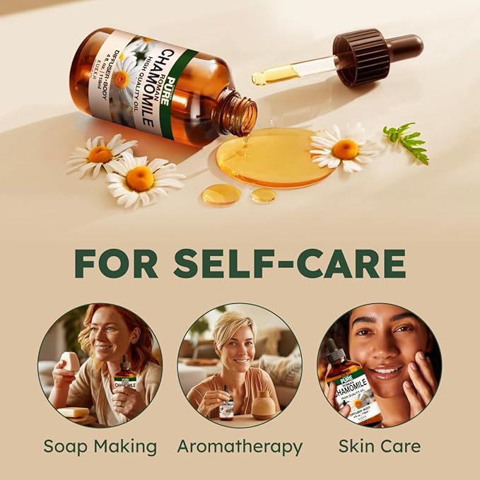 KUKKA Roman Chamomile Essential Oils - 4 Fl Oz - for Hair, Skin, Diffuser, Aromatherapy & DIY Soap Making Scent