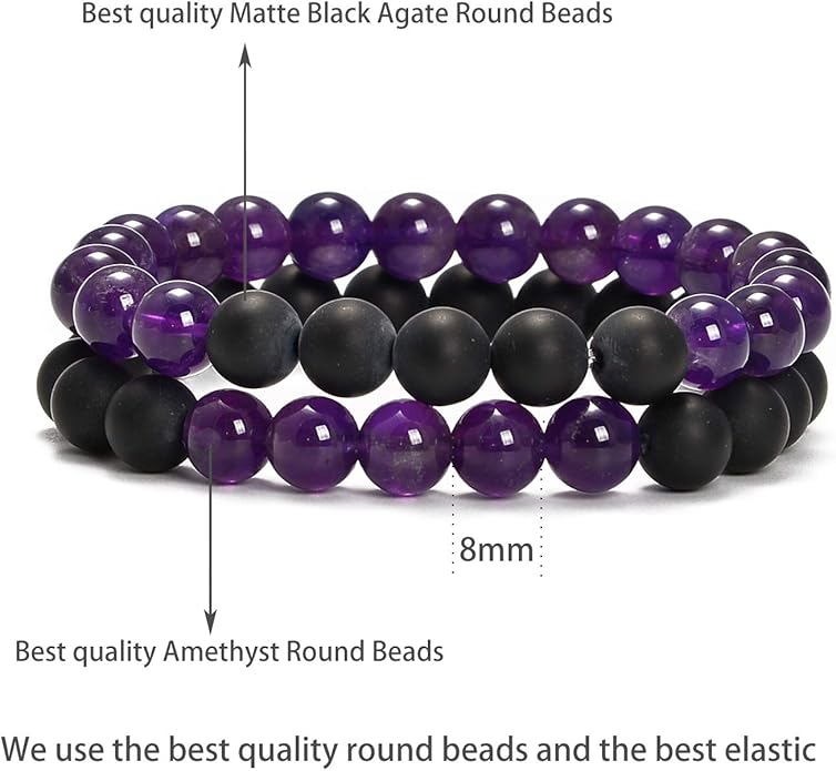 AD Beads 2Pcs His & Hers Distance Beads Bracelets Elastic Natural Stone Yoga Bracelet