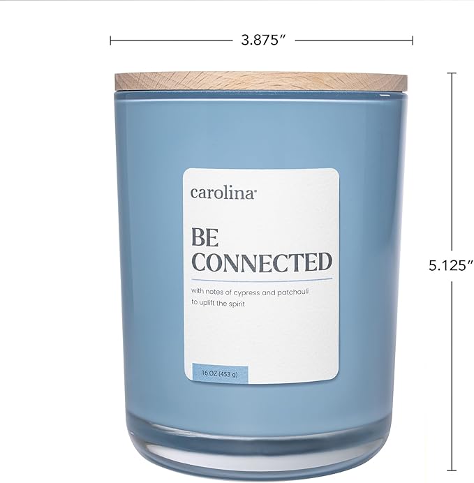 Carolina Be Connected Scented Candle, 16 oz Cypress & Patchouli Scented, 2 Wick Wellness Relaxing Candle, 60H Burn Time, Ideal for Creating a Welcoming Home - Made in The USA