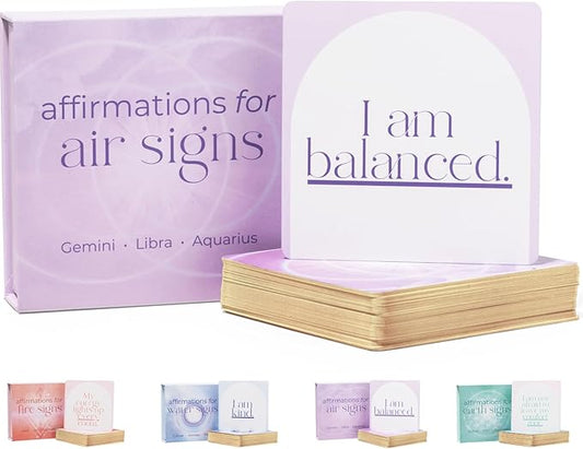 Affirmation Cards for Air Signs - Gifts for Gemini, Libra, Aquarius. Inspirational Card Set with 40 Daily Positive Affirmations, Spiritual Self Care, Zodiac Collection