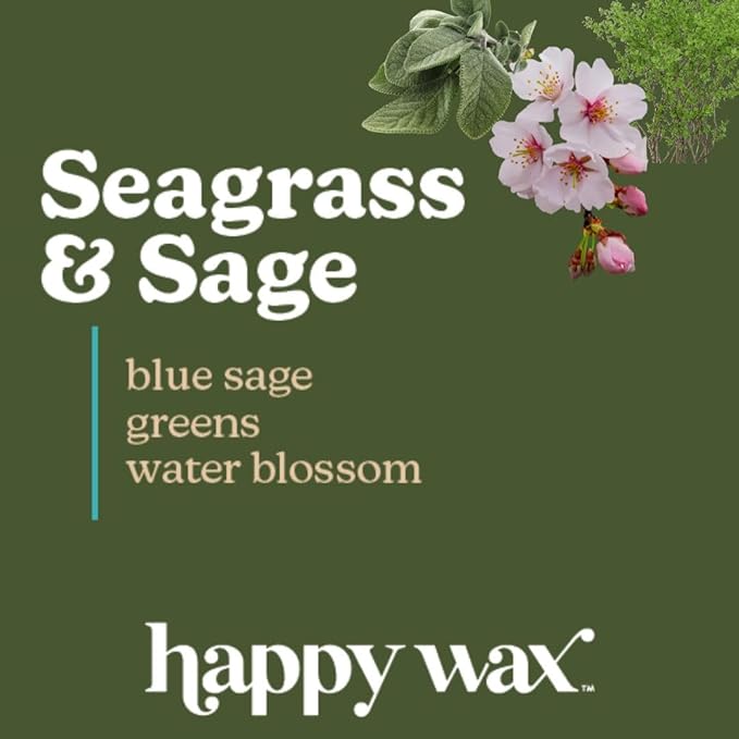 Happy Wax Seagrass & Sage Scented Bear Wax Melts - Natural Strong Scented Summer Wax Melts Infused w/Essential Oils - Non Toxic Wax Melt & Pet Safe Wax Melts - (4 oz Tin)