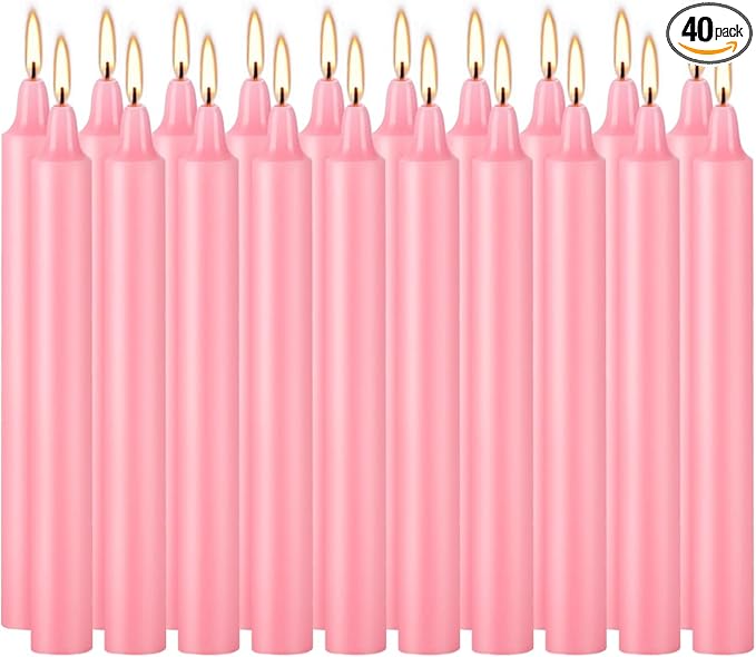 Set of 40 Pink Candles – Spell Chime Candles for Valentine's Day,Wedding,Rituals, Prayer, Birthdays, Meditation, Altar -0.5X4 Inch Tall, Unscented (Pink)