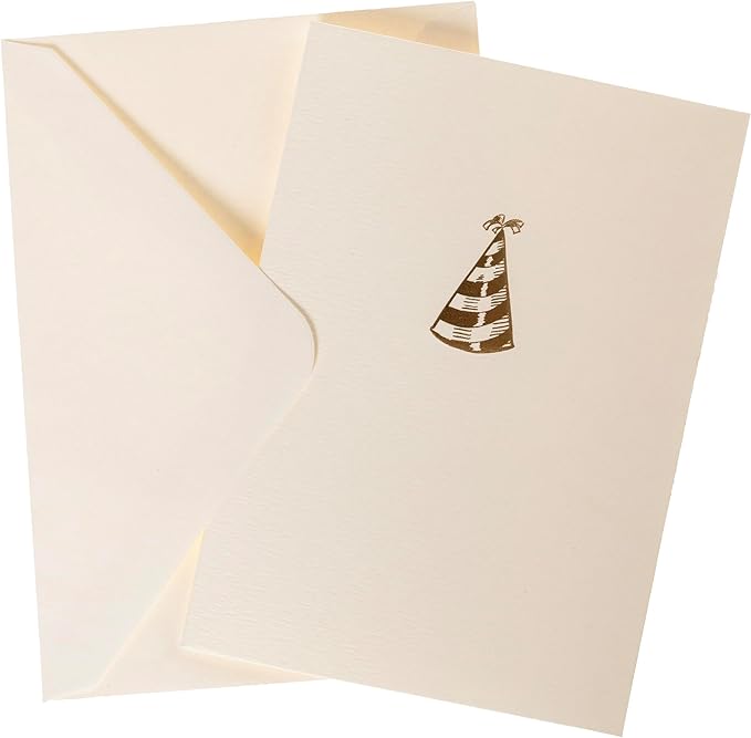 Graphique Party Hat Birthday Cards, Pack of 10 Cards with Envelopes, Bday Greetings, Blank Inside, Gold Foil Embossing, La Petite Press Collection Boxed Set, 3.25" x 4.75"