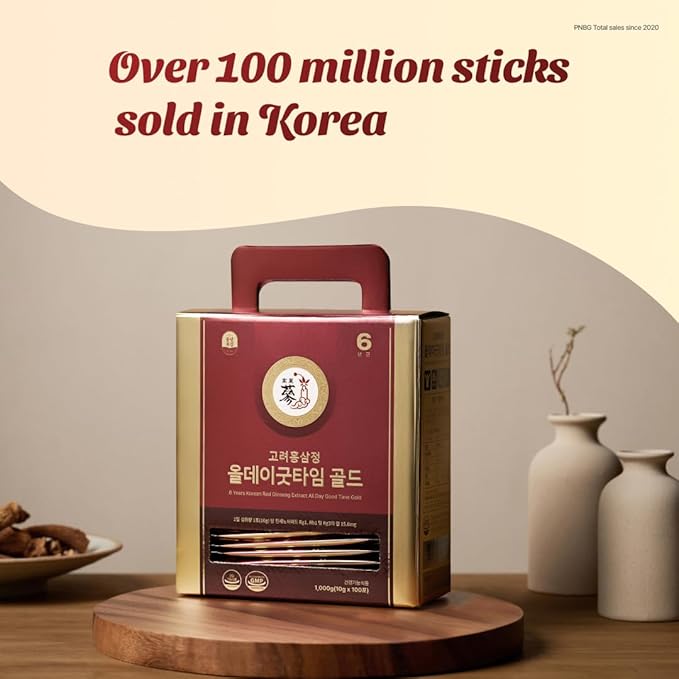 6-Year Korean Red Ginseng Extract Shot, HACCP Certified, Caffeine Free, Formulated with 12+ Traditional Korean Herbal Ingredients -Parent (100sticks, AlldayGoodtimeGold)