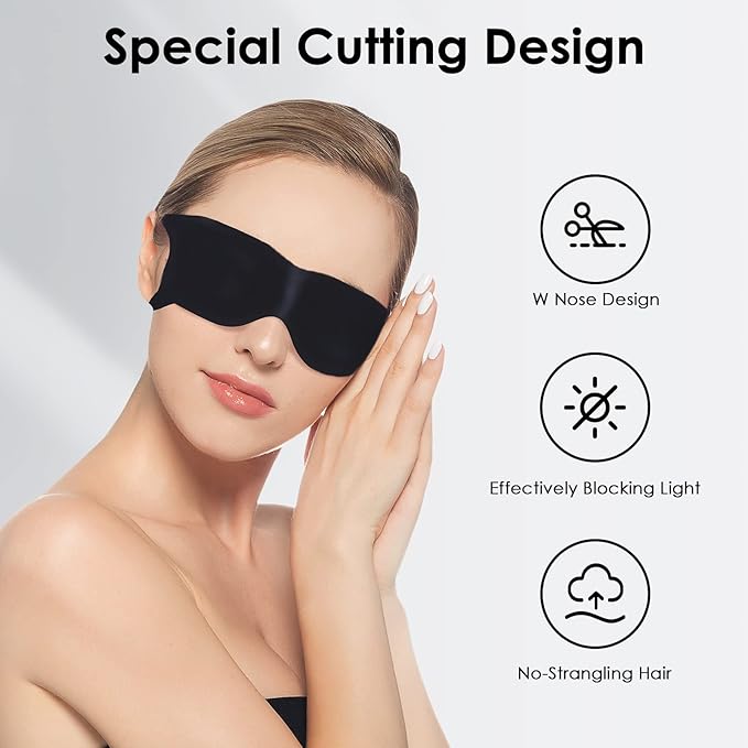 FRESHME Zero Pressure Sleep Mask - Lightweight Breathable Blockout Eye Mask for Sleeping with Ear Hanging Elastic Strap for All Sleep Positions Men Women Soft and Comfortable Black Eye Blinder Travel