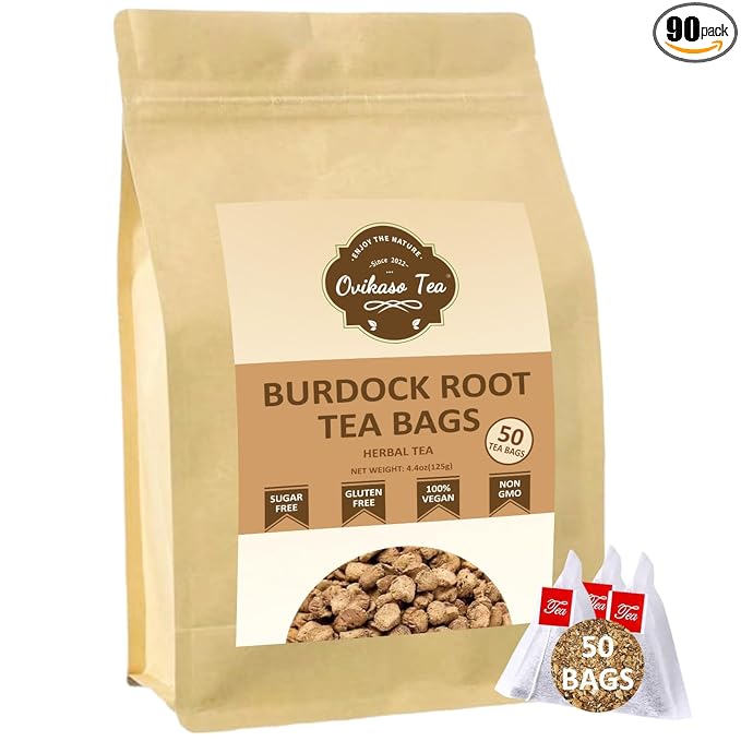 Ovikaso Tea, Burdock Root Tea Bags, 50 Pyramid Tea Bags, 2.5g/bag, Direct from Source, Aid in Digestion & Improving Liver Health, Herbal Tea