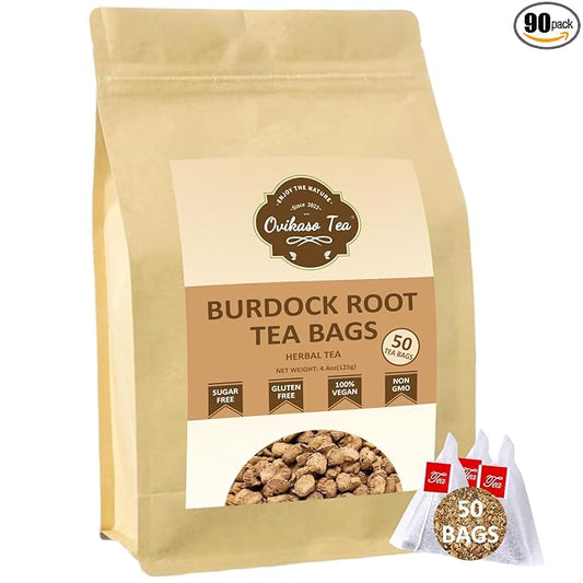 Ovikaso Tea, Burdock Root Tea Bags, 50 Pyramid Tea Bags, 2.5g/bag, Direct from Source, Aid in Digestion & Improving Liver Health, Herbal Tea