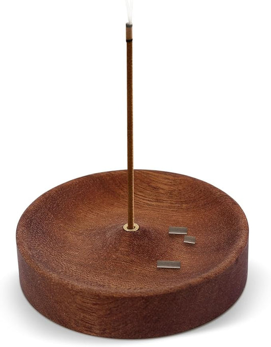 Ebony Wood Incense Burner, Round Wooden Incense Sticks Holder Handmade Ash Catcher Burner Tray Vintage Aroma Diffuser Bowl for Meditation Relaxation Home Decor