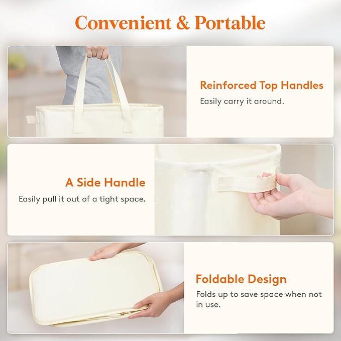 Lifewit 2 Pack Slim Laundry Hamper, Collapsible Narrow Laundry Basket, Small Tall Dirty Clothes Hampers with Handles for Bathroom Bedroom College Dorm, White, 50L