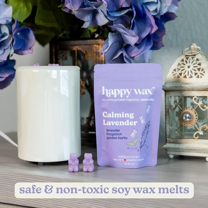 Happy Wax Calming Lavender Scented Bear Wax Melts - Natural Strong Floral Infused with Essential Oils - Non Toxic and Pet Safe - (8 oz Pouch)