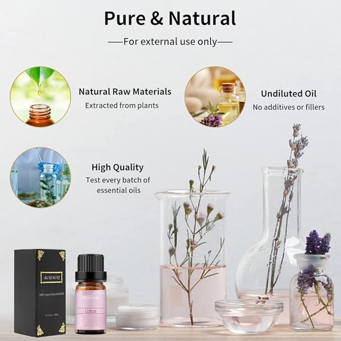 BURIBURI Lotus Essential Oil 100% Pure, Undiluted, Natural, Organic Aromatherapy Lotus Oils 10ML for Diffuser Soap Candle Making Home