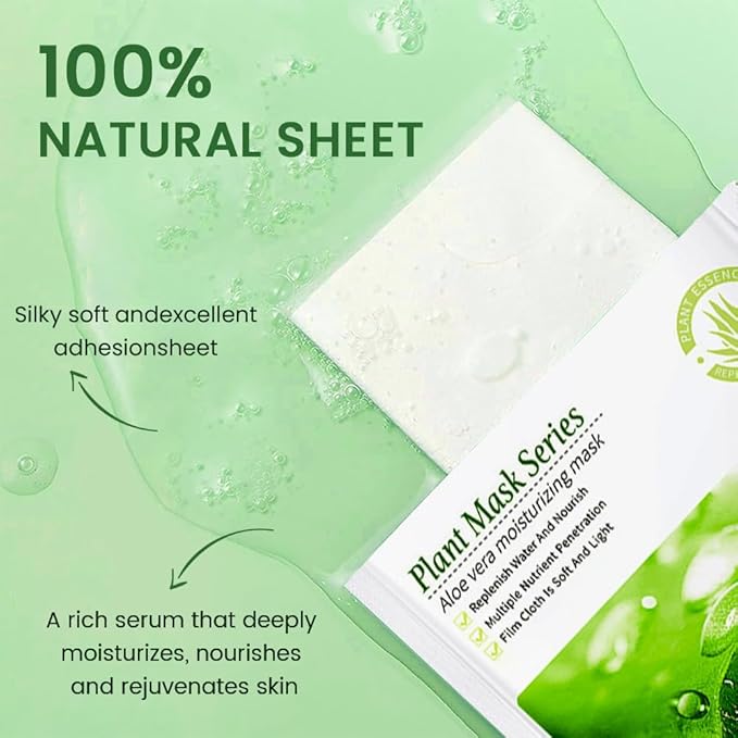 Kaely 6 Pack Aloe Vera Sheet Masks, Hydrating Smoothing Face Masks for Women Men, Facial Mask Skin Care Korean, Moisturize Nourish for All Skin Types, Birthday Christmas Gifts, Set09