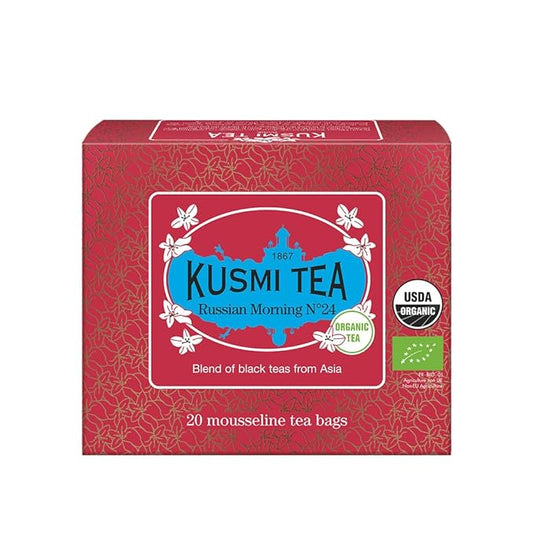 Kusmi Tea - Russian Morning No.24 - Organic Black Tea - Blend of Asian Black Teas - Grand Yunnan, Ceylon & Assam - Smooth, Flavourful, Caffeinated Tea - 20 Tea Bags