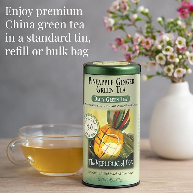 The Republic of Tea – Pineapple Ginger Daily Green Tea, 50 Tea Bags