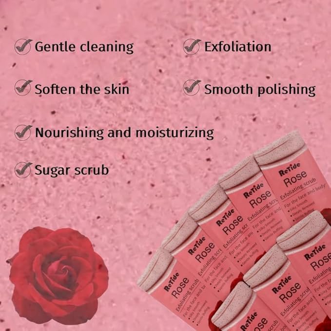 Rose Body Scrub Gift Set - 35 Packets & 2 Pcs Exfoliating Gloves,Exfoliating & Moisturizing Sugar Scrub for Face & Body, Self Care Gifts for Women