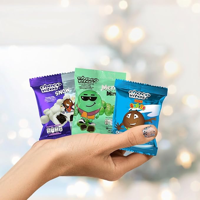 CHOCO VITOS Chocolate Candy, Variety Pack, 24 Packs of 0.98 oz, Varieties: Cookies, Snow, and Mint.