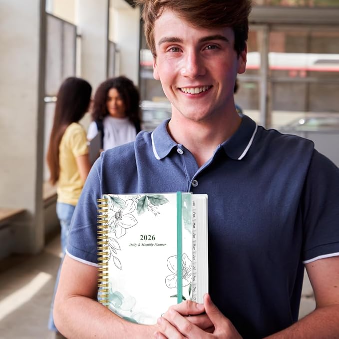 2026 Daily & Monthly Planner - One Page Per Day, Daily Planner 2026 from January 2026 to December 2026, Planners 26 with 12 Monthly Tabs, 6.4" x 8.5", Teal Flowers