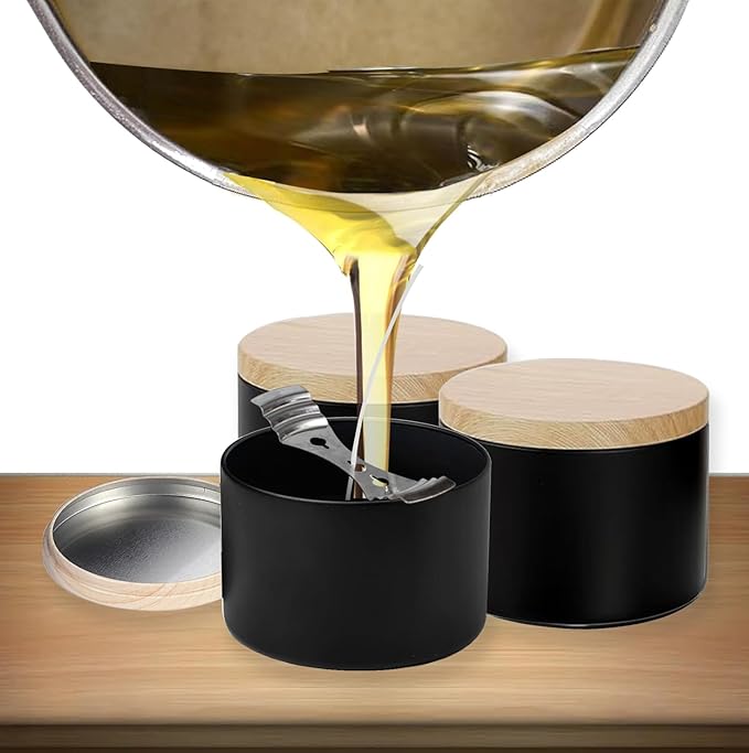 ABK 24PCS 4oz Black Candle Tins With Wood Grain Lids, Matte Jars for Candle Making, Empty Metal Container