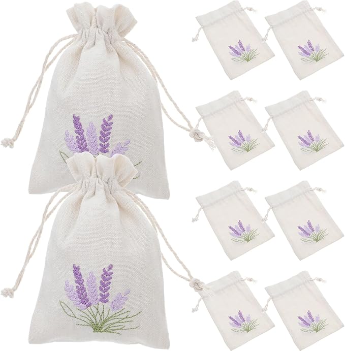 Amosfun Lavender Sachet Bags: 10pcs Cotton Drawstring Bags Empty Perfume Pouches Drawstring Sachets Small Jewelry Pouch Wedding Favor Bag for Lavender Buds