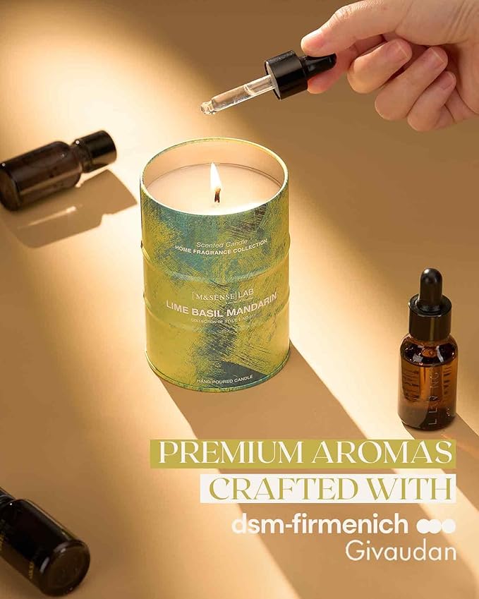 M&SENSE Lime Basil Mandarin Scented Candles Natural Non Toxic, Aromatherapy Candle for Stress Relief Meditation Relaxing, Housewarming Gifts for Women Men, 11.3oz 70 Hour Long Burning