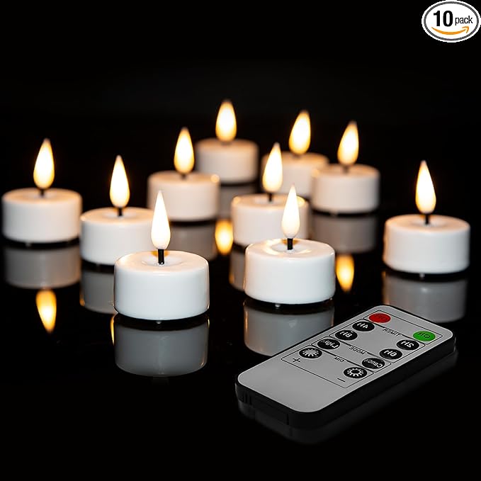 Eywamage White Flameless Wax Tealights with Remote Batteries, Halloween Fall Flickering LED Tea Votive Candles Set of 10