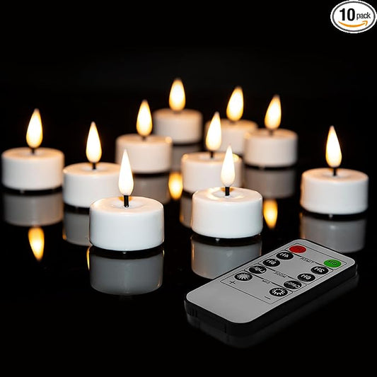 Eywamage White Flameless Wax Tealights with Remote Batteries, Halloween Fall Flickering LED Tea Votive Candles Set of 10
