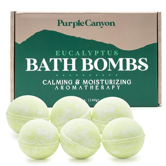 Purple Canyon Eucalyptus Bath Bombs for Women | Energizing Mint and Eucalyptus Bath Bomb with Natural Essential Oils | Gift Set of 6