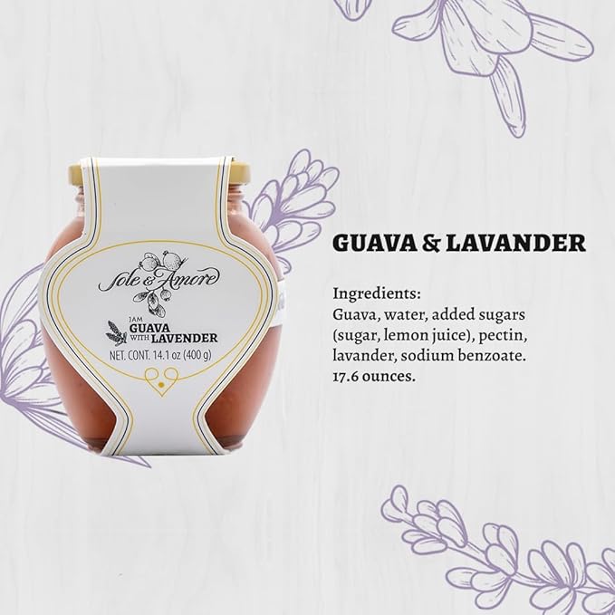 Gourmet Guava Jam with Lavander 14 oz, Organic Fruit Preserves Jam, Natural Fruit Spread Mermelada de Guayava Perfect for Toast, Bagels, Breakfast, and Dessert