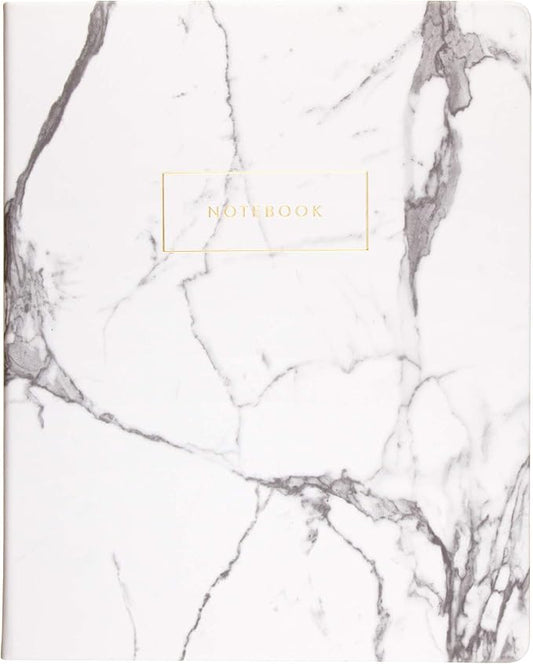 Eccolo Large Lined Journal Notebook, Hardbound Cover, Writing Journal, 256 Ruled White Pages, Ribbon Bookmark, Lay Flat, Desk Size for Work or School, White Marble (8x10 inches)