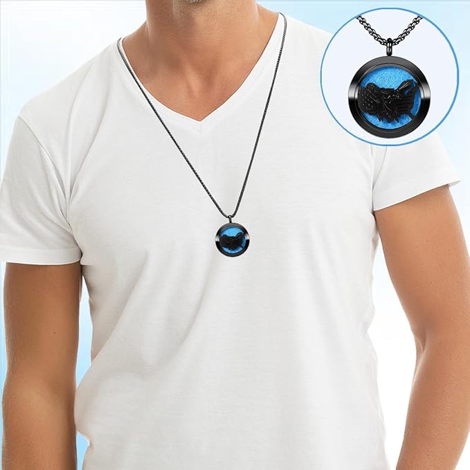 Aromatherapy Diffuser Necklace-Eagles Essential Oil Necklace,Aromatherapy Diffuser Pendant for Men and Women,Portable,Suitable for Yoga,Meditation,Travel,Stress Relief Gift(Black 30mm)