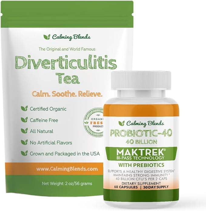 Diverticulitis Tea and Probiotic (40 Billion CFU per Serving, 60 Capsules) Supports Digestive Health