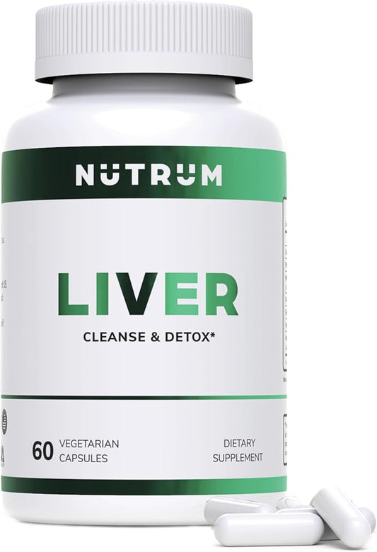 Liver Cleanse and Detox Health Support Supplement by Nutrum, Vegan Liver Formula, Natural Herbal Liver Renewal with Vitamin C, Milk Thistle, Support for Bad Breath, Acne, Low Energy, 60 Capsules