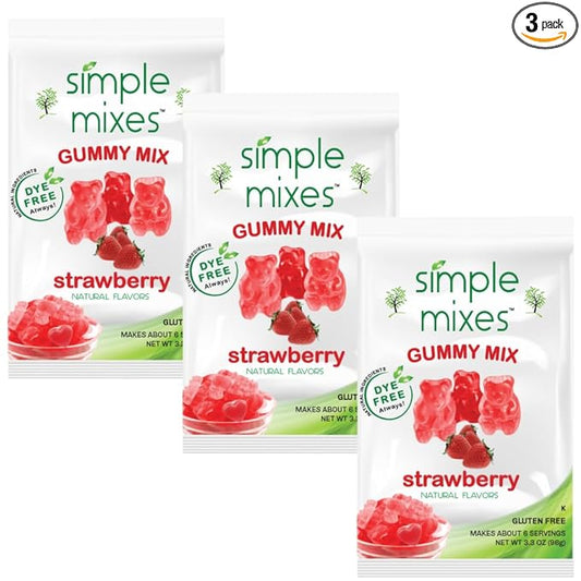 Simple Mixes Natural Gummy Mix, Healthy Snack, Dye-Free, No Gluten or Fat, Kosher, (3 Pack, Strawberry)