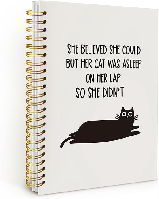 Funny Black Cat Spiral Notebook, Black Kitten Journal for Women, Cat Office Supplies, She Believed She Could But Her Funny Animal Hardcover Notebooks 5.5x8.3