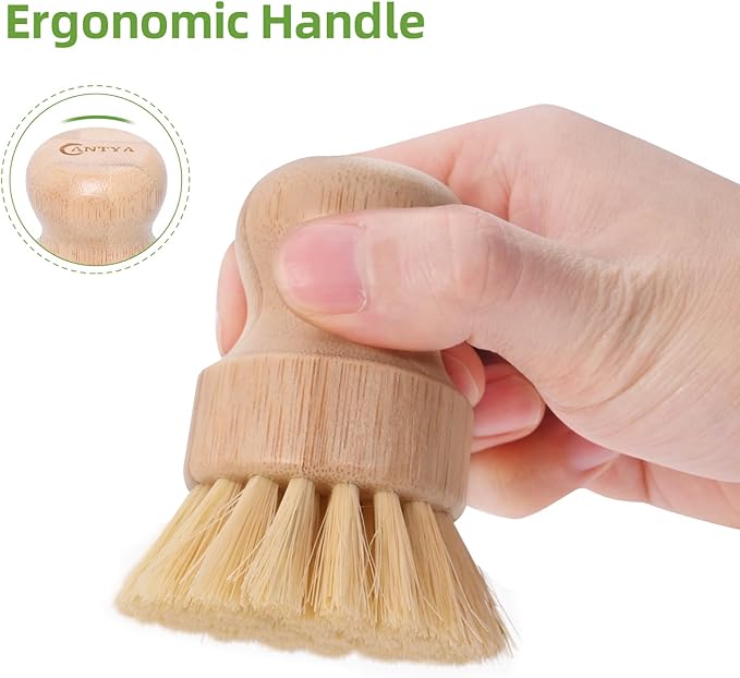 6 Pack Bamboo Dish Brush - Soft Bristle, Eco Vegetable Brush, Environmental Protection and Durable, Bamboo Dish Scrubber for Cleaning Pots, Pans, Grills and Stoves