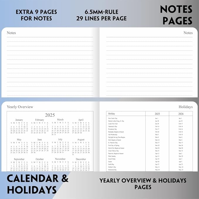 2025-2026 Planner - Weekly and Monthly Planner, Oct 2025 - Dec 2026, Holidays, Contacts and Notes Pages, Vegan Leather Cover, Elastic Closure, 5.5”x8.25”, Rose Gold