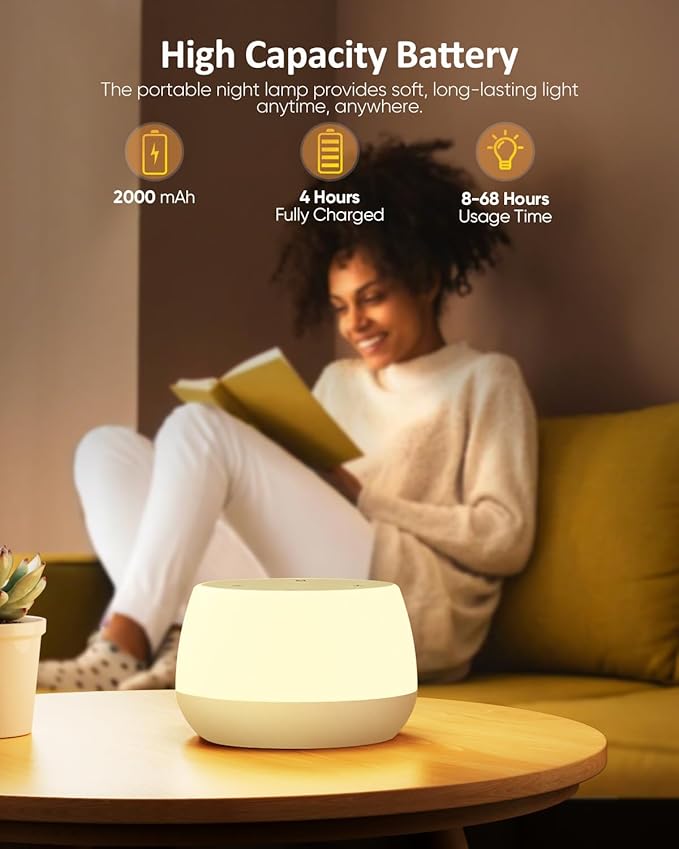 Kids Night Light Touch 3 Modes & 9 Colors Changing, Rechargeable Bedside Lamp Stepless Dimmable, Portable Touch Table Lamp with Timing & Memory, Soft Eye Caring Night Lamp for Kids Adults