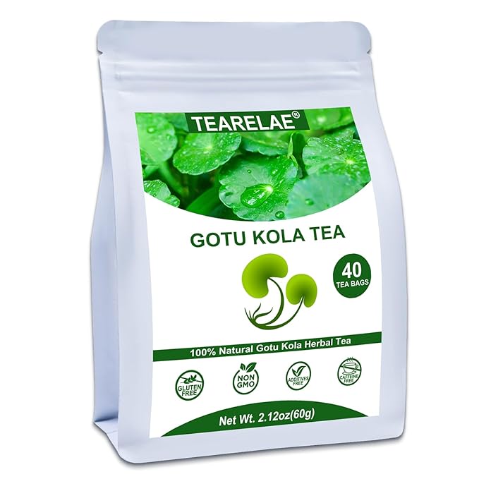 TEARELAE - Gotu Kola Tea Bags - 40 Count - 100% Pure Cut & Sifted Centella Asiatica - Natural Premium Herbal Tea For Health - Non-GMO - Caffeine-Free