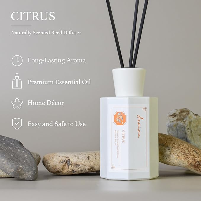 Reed Diffuser Set, Citrus Scented Oil Diffuser, 6.76 fl oz (200 ml) Home Fragrance Diffuser with Reed Sticks, Air Fresheners for Home, Bathroom Shelf Decor