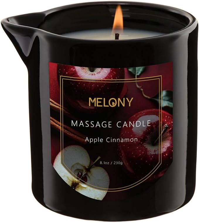 MELONY Luxury Massage Candle - Moisturising, Body Oil Candles for Muscle Relaxation, Home Spa, 8.1OZ (Apple Cinnamon)